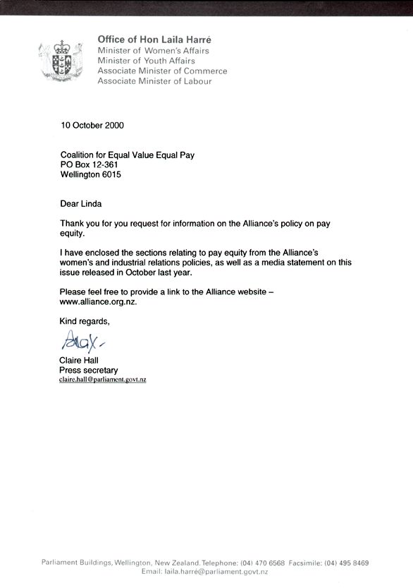 Letter from the Alliance Party